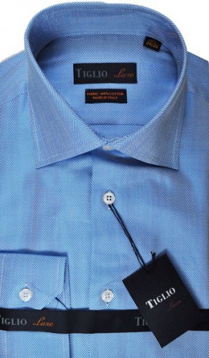 Tiglio Blue Herringbone Tailored Fit Dress Shirt #0100-370A