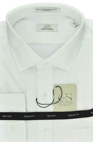 Cooper & Stewart White Solid Color Tailored Fit Dress Shirt #101070-01