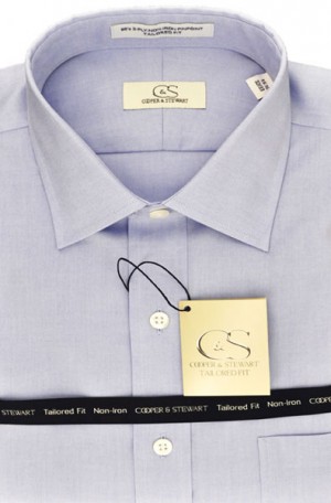 Cooper & Stewart Blue Solid Color Tailored Fit Dress Shirt #101070-12