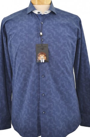 Maceoo Dark Blue Pattern Slim Fit Sport Shirt #2019020130063
