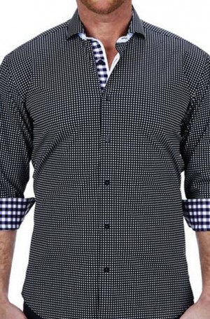 Maceoo Black Check Stretch Slim Fit Long Sleeve Shirt #2020010130233