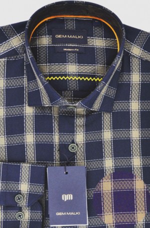 Gem Malki Navy & Khaki Tailored Fit Shirt #2021046-15