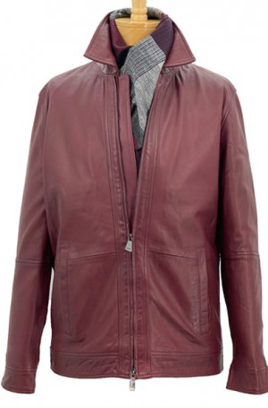 Giles & Jasper Burgundy Hip Length Leather Jacket #221316DAO