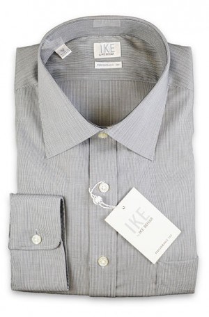 Ike Behar Gray Fine Check Performance 100 Shirt #2810102-024