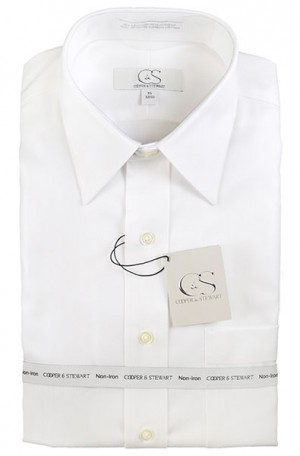 Cooper & Stewart White Herringbone Classic Fit Dress Shirt #301090-01