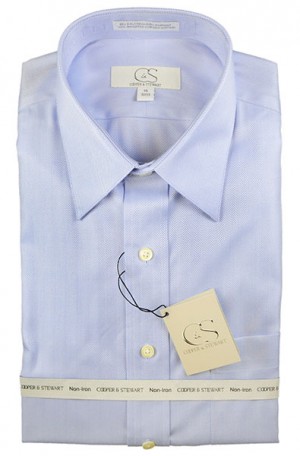 Cooper & Stewart Blue Herringbone Classic Fit Dress Shirt #301090-12