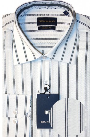 Gem Malki White Stripe 'Seersucker' Tailored Fit Shirt #3085-3