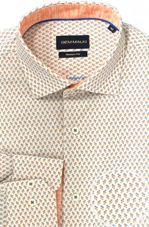 Gem Malki White Pattern Tailored Fit Shirt #3154-1