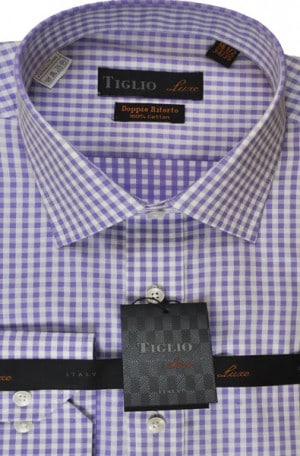 Tiglio Lavender Check Tailored Fit Dress Shirt #33560-3