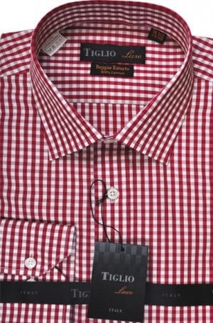 Tiglio Red Check Tailored Fit Dress Shirt #33583-7