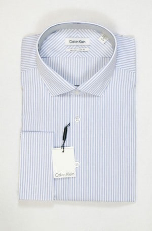 Calvin Klein Blue Stripe French Cuff Slim Fit Shirt #33K1774-422