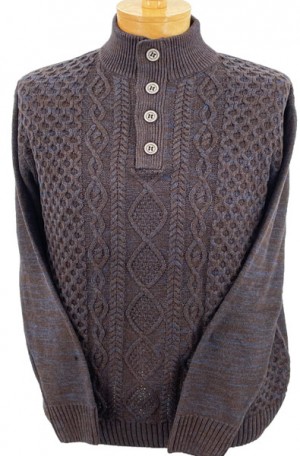 F/X Fusion Brown Fisherman's Weave 4-Button Sweater #5010-BRN
