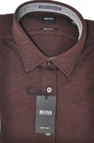 Hugo Boss Dark Wine Stretch Jersey Knit Tailored Fit Sport Shirt #50416835-604