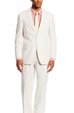 Classic Tan & White Summer Seersucker Suit 7257