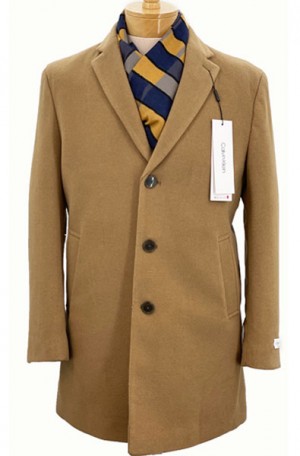 Calvin Klein Camel Color 3/4-Length Slim Fit Top Coat #7OU0055