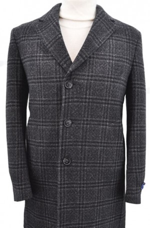 Rubin Gray Windowpane Tweed 3/4 Length Tailored Fit Top Coat #9610