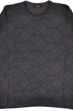 Bottega Gray Pattern Lightweight Crewneck Sweater BTK-721-4