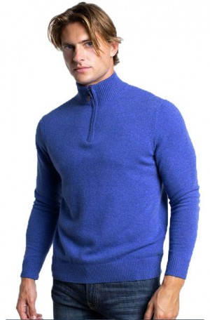 Quinn Royal Blue 1/4-Zip Merino Wool Sweater CM83107-RYL
