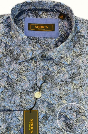 Serica Classics Blue Print Tailored Fit Shirt #CSP195976