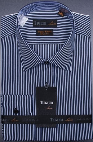Tiglio Navy Stripe French Cuff Tailored Fit Shirt #FD3728-8