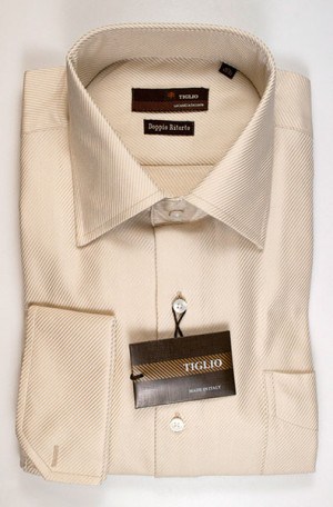 Tiglio Tan Diagonal French Cuff Tailored Fit Shirt #JIT105-17FC