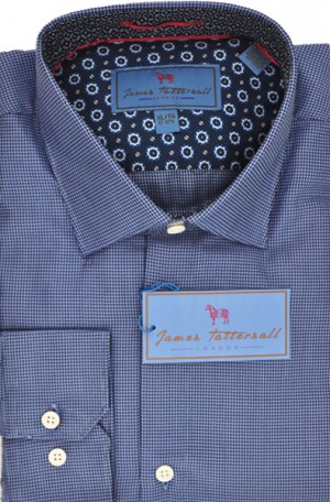 James Tattersall Blue Small Pattern Tailored Fit Sport Shirt #JK123-BLUE