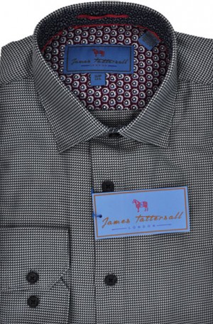 James Tattersall Gray Small Pattern Tailored Fit Sport Shirt #JK123-GRY