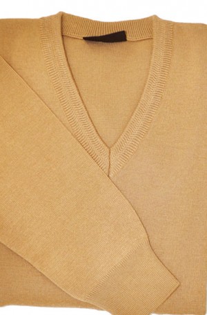 Gionfriddo - Carlo Ponti Camel Color V-Neck Sweater #K01-CML