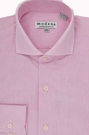 Modena Pink Mini-Check Slim Fit Shirt #M256RSOR-PINK