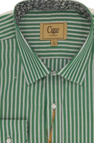 Cigar Green Stripe Tailored Fit Sport Shirt #M9305-GRN