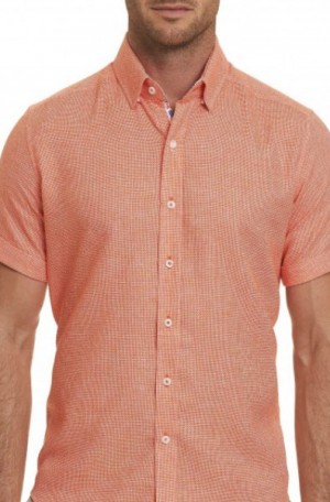 Robert Graham Orange & White Houndstooth Tailored Fit Shirt #MS192128TF-ORNG