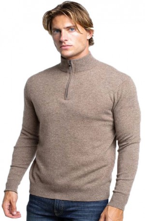 Quinn Taupe Color 1/4-Zip Cashmere Sweater Q933033-TAUPE