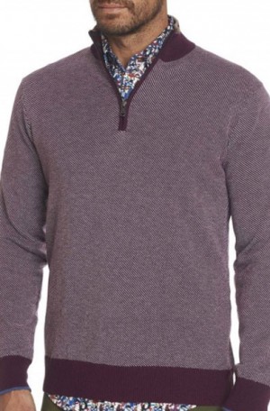 Robert Graham Burgundy Twill 'Rhett' 1/4-Zip Sweater #RF198008CF-BURG