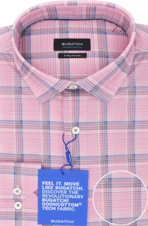 Bugatchi Pink-Blue Plaid Shirt #RF9050K60
