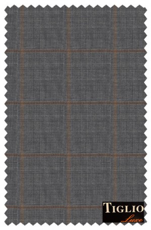 Tiglio Gray with Brown Windowpane Vested Tailored Fit Suit #RS94919-1