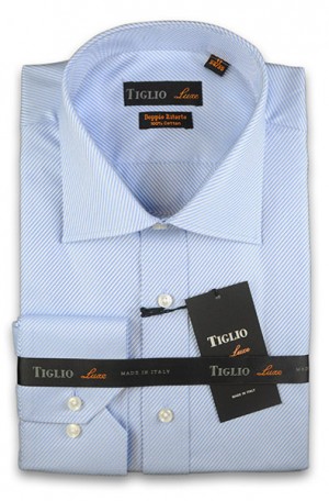 Tiglio Blue Diagonal Twill Tailored Fit Dress Shirt #TIG2005