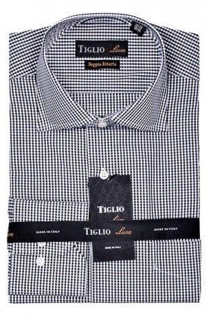 Tiglio Black Mini-Check Slim Fit Dress Shirt #TIG2019