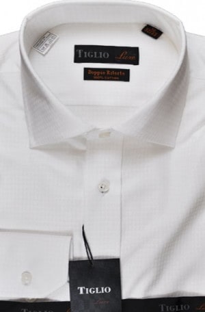 Tiglio White Tone-On-Tone Tailored Fit Dress Shirt #TIG2035