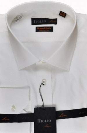 Tiglio White Diamond Pattern Tailored Fit Dress Shirt #TIG2037