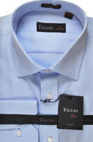 Tiglio Blue Herringbone Tailored Fit Dress Shirt #TIG2040