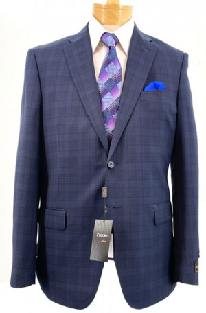 Tiglio Navy Plaid Tailored Fit Suit #TLS20064-2