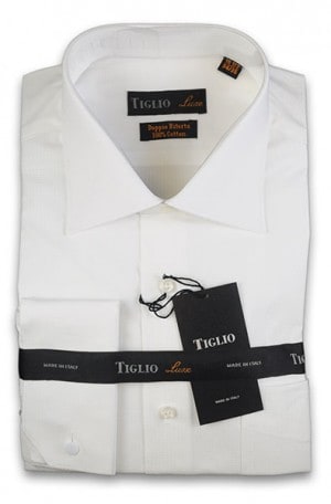 Tiglio White Tonal Stripe French Cuff Tailored Fit Shirt #TVT2465