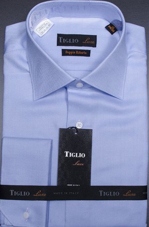 Tiglio Blue Twill French Cuff Tailored Fit Dress Shirt #VT13509