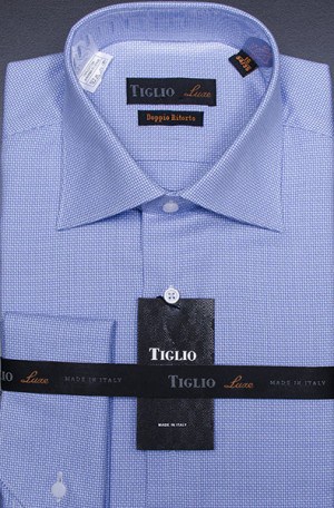 Tiglio Blue Check French Cuff Tailored Fit Dress Shirt #VT3248