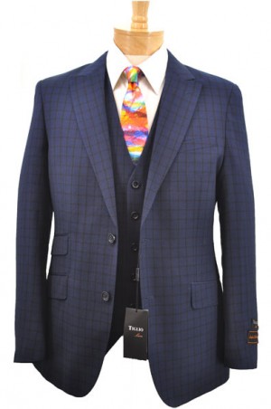 Tiglio Blue & Navy Check Vested Tailored Fit Suit #132127-3