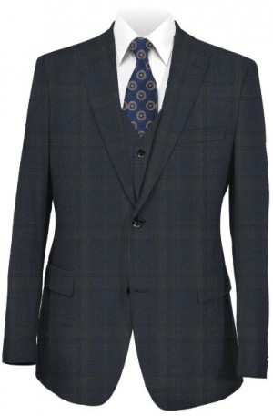 Tiglio Dark Blue & Gray Pattern Tailored Fit Suit #186365-3