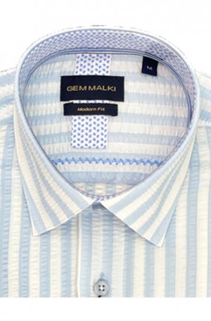 Gem Malki Light Blue and White Seersucker Shirt #2111029