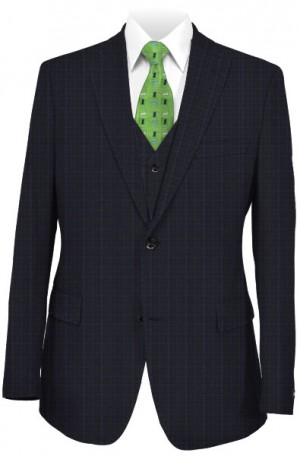 Canaletto Navy Check Tailored Fit 3-Piece Vested Suit 286554-2
