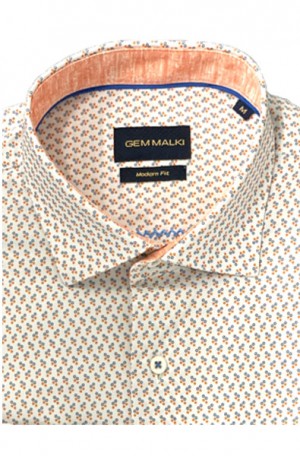 Gem Malki White Pattern Tailored Fit Shirt #3154-1