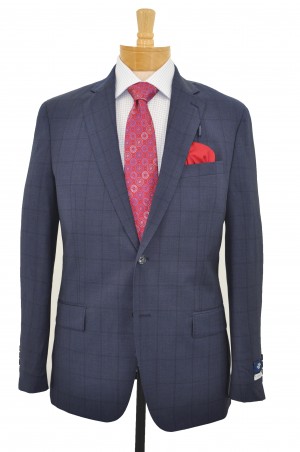 Hart Schaffner Marx Medium Blue Windowpane Tailored Fit Suit #34N0026